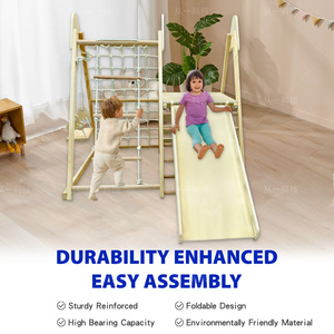 Gimnasio de jungla interior, juguete de escalada Montessori para niños pequeños <span class=keywords><strong>con</strong></span> tobogán, roca de escalada/Red, patio de recreo de madera al aire libre para niños de 2 a 11 años - Product Image 3