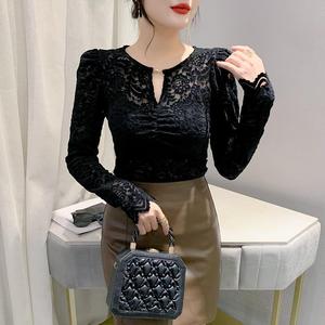 Otoño New Lace Scheming Hollow Out Bottoming Slim Fit Side Plisado Diseño Super - Product Image 6