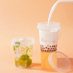 Customized <b>Large</b> Capacity 500ml Fruits Bucket <b>Cups</b> Takeaway 700ml 1000ml PP Boba Milk Tea Beer Plastic Drink <b>Cup</b> with Handle - Product Image 5