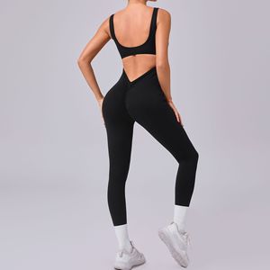 Mono de Yoga para niñas, estiramiento de secado rápido, compresión, Fitness, ropa de Yoga todo en uno, Color sólido, sin mangas, cintura en V, medias de elevación de cadera - Product Image 6