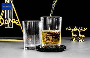 Vaso de rayas Taza de <span class=keywords><strong>vidrio</strong></span> Patrón de costilla 220ML Tazas de whisky Cristalería Diamantes transparentes Cristalería Agua Jugo <span class=keywords><strong>Vidrio</strong></span> Grado alimenticio - Product Image 5