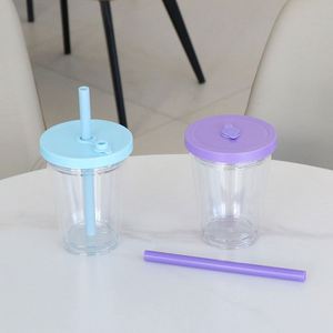 Gobelet à thé Boba en plastique à double paroi 360 ml (120 oz) avec paille large et bouchon en silicone DIY – Tasse à café créative et tendance pour la maison, le bureau et les voyages - Product Image 2