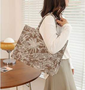 Sac fourre-tout personnalisé grande capacité en toile avec broderie florale, style rétro exquis, motif doodle, sac de shopping tendance pour femme - Product Image 5