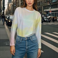 Kaos Dalam Wanita Motif Cetak Seluruh Badan Gaya Eropa Amerika Terbaru, Kasual, Bernapas, Cepat Kering, 100% Poliester, Lengan Panjang
