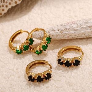 High-End Retro Hoop <b>Earrings</b> <b>for</b> <b>Women</b> All-Match Simple Color Stainless Steel Gold Classic Zircon Inlaid Ear Buckle Rings - Product Image 2