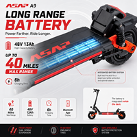 Trottinette électrique pliable sans balais ASAP 9 à deux roues, batterie lithium 48V 500W, autonomie 40 miles, application MC-01, frein à disque avant, stock US