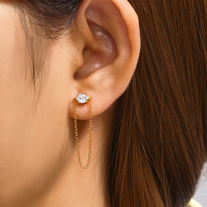 Boucles d'oreilles pendantes CANNER S925 en argent sterling plaqué or 18 carats avec zircon et perle, boucles d'oreilles clous à chaîne en or 18 carats pour cadeau de Noël - Product Image 5
