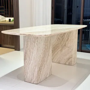 Qualità di fabbrica garantita di fascia alta di lusso moderno travertino moderno tavolo da pranzo in marmo tavolo da pranzo per ristoranti