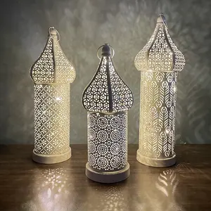 Metall-handwerk hohle LED-Lampen und laternen dekorativer Camping himmel marok kanis cher Ramadan-Laterne für EID Mubarak Ramadan Dekorationen