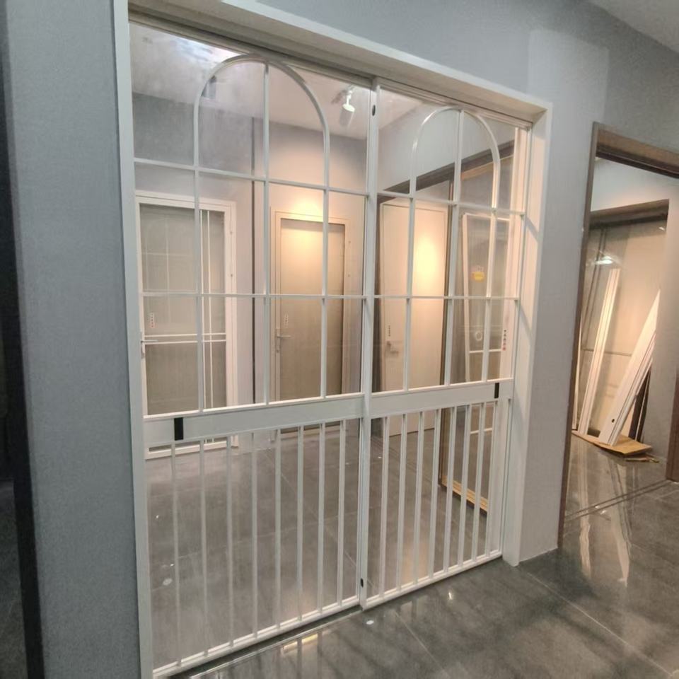 French Vintage Three Panel Sliding Door Titanium Magnesium Alloy Glass ...