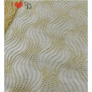 Robes de soirée de luxe de haute qualité, vert, tissu en dentelle à gros perles, broderie de perles, dentelle de mariée, style plaid, tricoté - Product Image 2