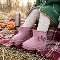 Bottes de neige d'extérieur en daim rose pour filles, personnalisables en gros, bottines souples en peluche à enfiler pour enfants avec nœud décoratif