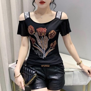 Nueva Blusa de Verano Exquisita <span class=keywords><strong>con</strong></span> Pedrería, de Doble Capa, de Hilo de Seda Fría, Manga Corta, <span class=keywords><strong>con</strong></span> Hombros Descubiertos y <span class=keywords><strong>Espalda</strong></span> Estilizada - Product Image 6