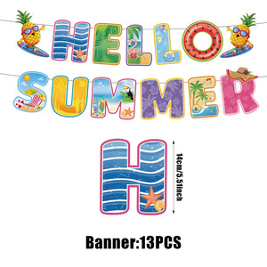 Hawaiian Themed Party Decoration <b>Banner</b> Hanging Set Summer Party Supplies Paper Die Cut Cartoon Design Rectangle Durable - Product Image 4