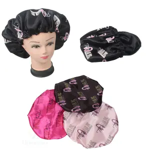 Wholesale Custom Logo Satin Silk Braid Bonnets For Women Designer Double-layer Adjustable Waterproof Hair Wrap Shower Cap