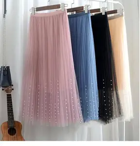 Factory OEM ODM Girl Skirt Women Summer Spring Autumn Mesh Tulle Skirts Elastic High Waist A Line Long Skirts
