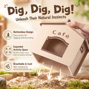Casa de Madera para Hámster, 14x11.3x16cm, Diseño sin Fondo, Transpirable, Interior/Exterior, Forma de Cafetería para Mascotas Pequeñas - Product Image 1