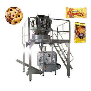 Gloex mesin vff timbangan otomatis, mesin vff timbangan Multihead otomatis sangat efisien untuk pengemasan kue jagung, makanan, dan biskuit dalam kantong
