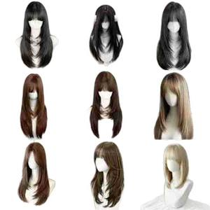 Perruque longue et droite pour femme de marques nationales, en fibre haute température, densité 130%, avec frange, perruque complète en dentelle - Product Image 2