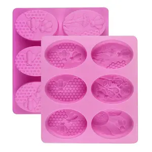 批发价格6腔椭圆形肥皂模具双酚a免费3D蜂巢硅胶模具肥皂蛋糕手工制作