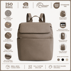 Zaino Fasciatoio in Pelle Vegana Premium con Tasca per Laptop da 13 Pollici e Tasca Termica per Biberon, Borsa da Viaggio per Neonati per Mamme OEM - Product Image 1