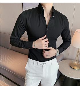 Camisa de Vestir Casual para Hombre, Manga Larga, Cuello en V, Corte Slim, Resistente a las Arrugas, Estilo Formal de Lujo - Product Image 6