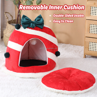 Lit pour chat doux à thème de Noël, antidérapant, indéformable, nid pour animaux de compagnie, maison pour chat fermée avec coussin amovible