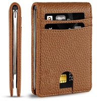 Porte-monnaie en cuir véritable Rfid Brosse antivol Multifonctionnel Banknote Clip Layer Card Bag
