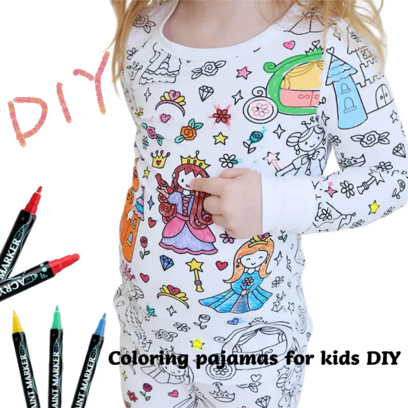Personalizado niños DIY ropa de color pijamas de algodón niños y niñas ropa de dormir dibujo pijamas conjunto colorear pijamas para niños DIY