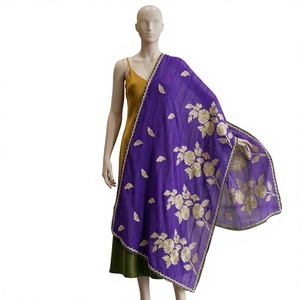 Wholesale Purple <b>Chiffon</b> Floral Embroidery <b>Scarf</b> Women Lightweight Ethnic Shawl Soft Breathable Headscarf Modest Wear OEM Custom - Product Image 3