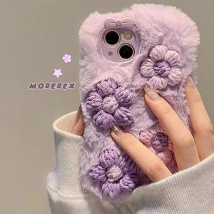 XP110 <span class=keywords><strong>Purple</strong></span> Plush Flower Telefon hülle Geeignet für iPhone 17PROMAX 16PLUS 15PRO 14 13 12 11 Neu - Product Image 1