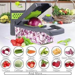 Hachoir à légumes multifonctionnel 16-en-1, éplucheur de pommes de terre, outil de cuisine écologique en ABS + acier inoxydable, fruits et légumes - Product Image 2