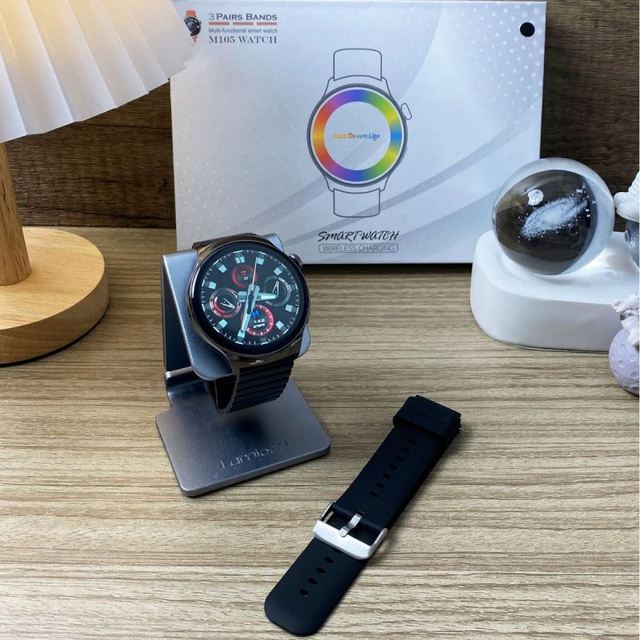 New M105 Round Screen Smartwatch Reloj Inteligente Heart Rate Wireless Charger Waterproof Double Strap Smart Watch for Men
