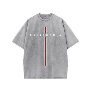 Camiseta de algodón puro lavado con ácido con estampado Retro para hombre, estilo callejero, cuello de alta calidad, gran tamaño, longitud corta, venta al por mayor de fábrica - Product Image 2