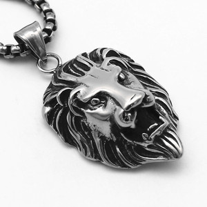 Yunnique – collier avec pendentif tête de Lion en acier inoxydable pour hommes, style Punk, bijoux en forme d'animal, Design géométrique - Product Image 1