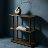 Table d'appoint en noyer et acier, fabriquée à la main, style mid-century, table ronde, meuble de salon moderne en bois fait main