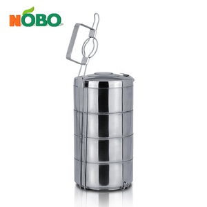 Boîte à Lunch en acier inoxydable, cercueil de stockage des aliments, avec compartiments, boîtes de rangement de forme ronde et bacs pliables, <span class=keywords><strong>NOBO</strong></span> brillant - Product Image 3
