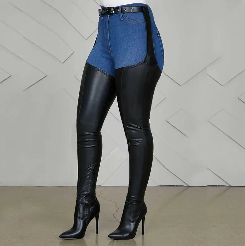 Plus Size Shoes Female Winter Sexy Over the knee Long thigh Boots with Belt Buckle Stiletto Heel Side Zipper Women's Boot