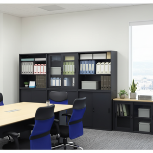 Librería de Acero de Aleación de 2 Niveles <span class=keywords><strong>con</strong></span> Puerta Corredera, Estantes Ajustables, Compatible <span class=keywords><strong>con</strong></span> A4, Color Negro - Product Image 2