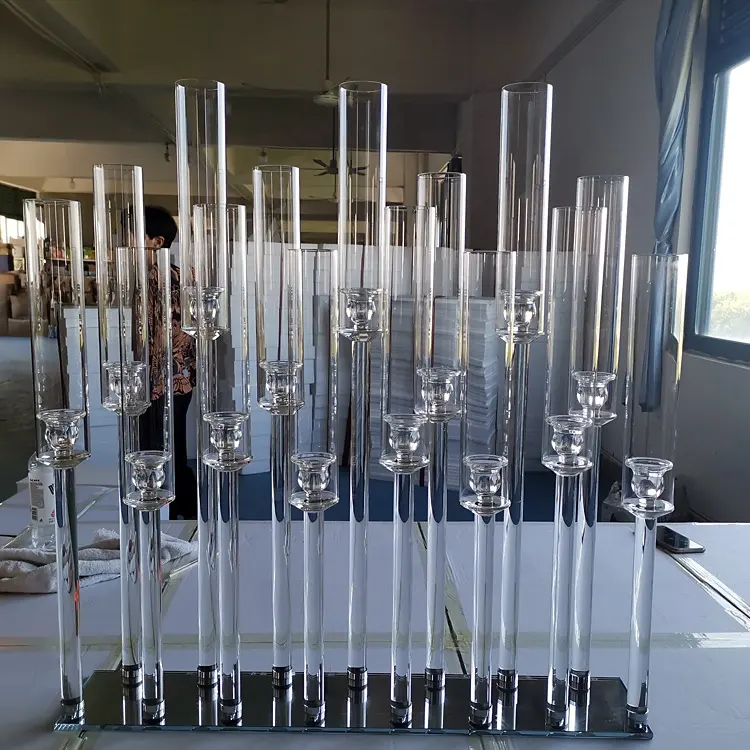 キャンドルホルダー15アームクリア背の高いクリスタル燭台ガラス結婚式テーブルツリーセンターピース