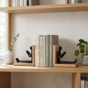 AK Brass Metal Reading Man Figurine on Wood <b>Bookends</b> in Black Finished Set of 2 For Library Decor / Room Decor - Product Image 2