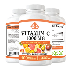 Vitamine C OEM saveur orange, soutien énergétique, immunitaire et antioxydant, sans OGM, végétalien, 400 capsules pour adultes, enfants et nouveau-nés - Product Image 1