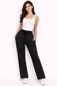 Pantaloni a gamba larga a vita alta in tinta unita, lunghezza intera, con elastico in vita e coulisse, abbigliamento sportivo casual da donna - Product Image 3
