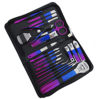 WELLFLYER Ensemble de manucure et pédicure fantaisie de haute qualité MS-1223 22 pièces/ensemble Kit en acier inoxydable avec étui en cuir