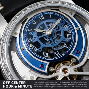 Montres mécaniques automatiques à balancier décentré, cadran bleu, lunette en cristal, acier inoxydable, logo personnalisé, OEM ODM pour hommes - Product Image 4