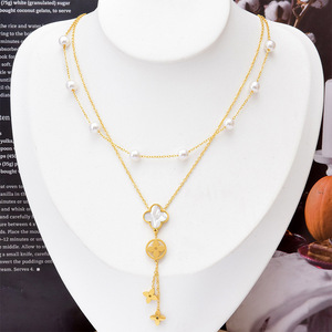 <span class=keywords><strong>Collier</strong></span> <span class=keywords><strong>de</strong></span> <span class=keywords><strong>perles</strong></span> plaqué or 18 carats en forme <span class=keywords><strong>de</strong></span> fleur <span class=keywords><strong>de</strong></span> coquillage avec franges <span class=keywords><strong>de</strong></span> zircon, double <span class=keywords><strong>collier</strong></span> en acier inoxydable pour femme – <span class=keywords><strong>Prix</strong></span> usine - Product Image 2