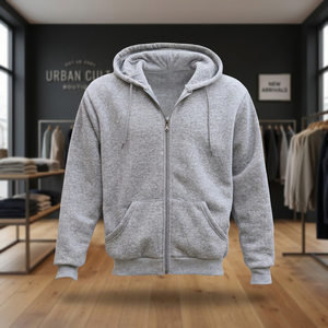 Sweat-shirt à capuche zippé gris pour homme, 100% coton molletonné, décontracté, coupe classique, tricoté, couleur unie, pour l'automne - Product Image 3