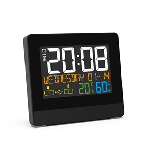 Modern Desk <span class=keywords><strong>Clock</strong></span> Digital com <span class=keywords><strong>Display</strong></span> <span class=keywords><strong>LCD</strong></span> Colorido Carregamento USB Temperatura Interior e Umidade Movimento Eletrônico Amostra Grátis - Product Image 2