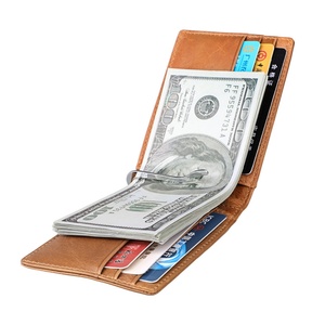 Genuine Cow Leather Short Wallet Fashion RFID Card Holder Money <b>Clip</b> <b>Purse</b> for Men Women Plain Pattern Use for Credit Card - Product Image 2