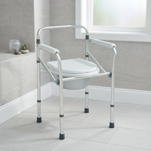 Chaise de toilette en aluminium réglable en hauteur avec accoudoirs rembourrés et bac à déchets - Product Image 1